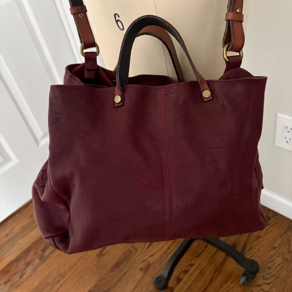 Sundance Burgundy and Brown Leather Satchel - Picture 2 of 10